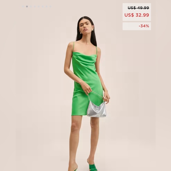 🔥SALE🔥 🎉HP🎉 NWT Mango Gorgeous Green Satin Slip Dress S/M 6 - Picture 9 of 9